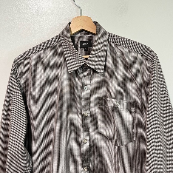 Max Brown & White Micro Gingham Long Sleeve Shirt - Men’s L - Picture 7 of 14